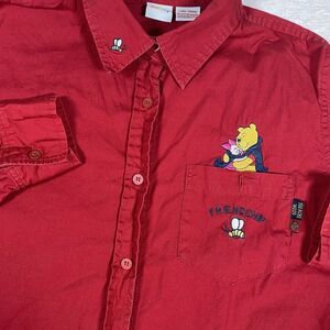 Disney Winnie The Pooh Red Long Sleeve‎ Button Up Large Shirt Piglet Friendship